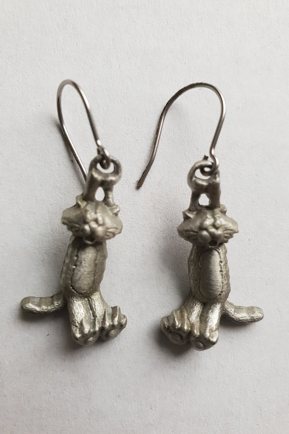 Vintage JJ Jonette Jewellery Pewter Cats Hanging S