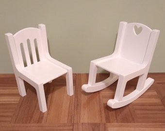 White 1:6 Scale Chair and Rocker 12 Inch Doll Rocking Chair and Dining Chair Dollhouse Furniture
