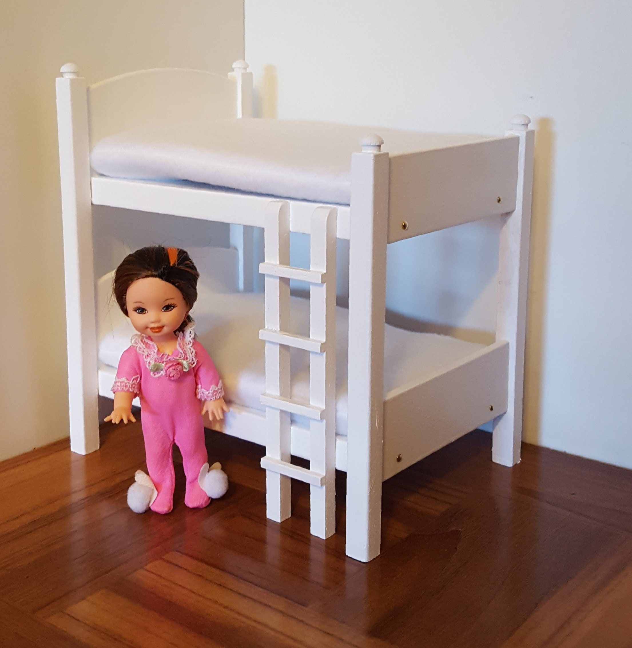Puppenhausmöbel 1 Etagenbett  und Matratzenset aus Holz im 12er Maßstab 