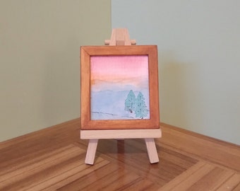 Original Framed Miniature Watercolor Painting For 1:6 Scale Dollhouse Playscale 12 Inch Doll Size Wall Art Smoky Mountains OOAK