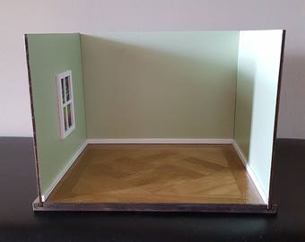 1:12 scale Room Box/ Doll Room Box/ Diorama Box/ unique slotted room box/ 2 or 3 wall box/ miniature diorama/ empty room box/ doll house