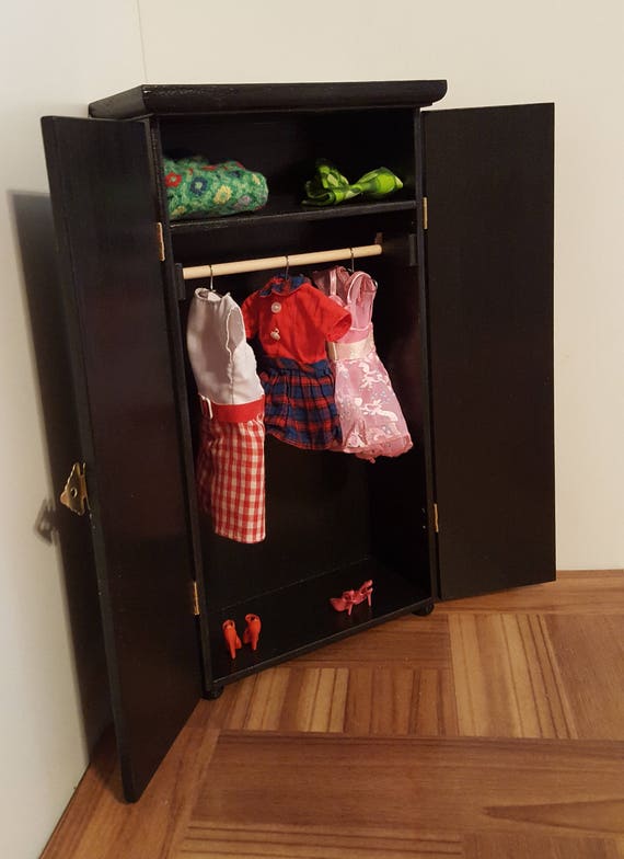 Black Wardrobe Doll Armoire 1 6 Scale Wardrobe Wooden Playscale Closet Doll Clothes Storage Barbie Blythe Fashion Royalty Bjd Sized