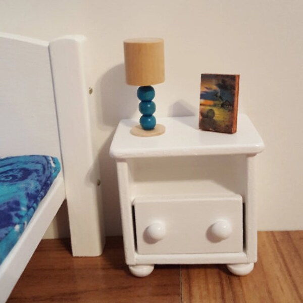 White Bedside Table/real pull-out drawer/1:6 scale bedside table/1 6 scale accent table/12 inch doll size/playscale/1 6 scale nightstand