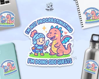 I’m Not Procrastinating I’m Doing Side Quests Sticker • Funny Gamer Sticker • Dragon Sticker • Gaming Laptop Sticker • Water Bottle Sticker
