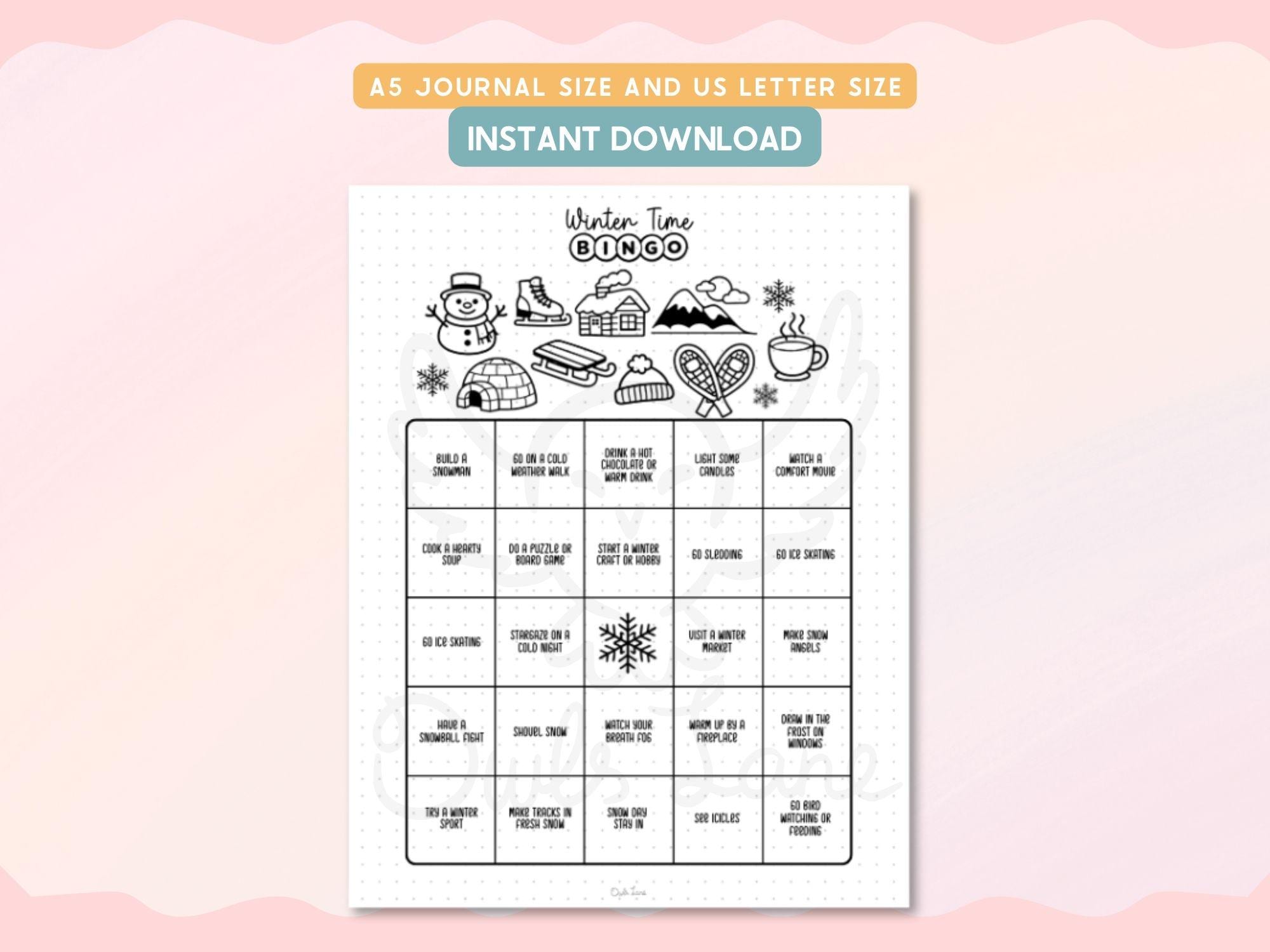 Winter Time Bingo Printable Bullet Journal Pages | Winter Bucket List ...