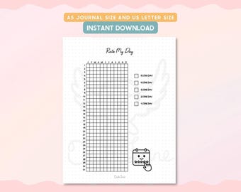 Rate My Day Printable, Daily Mood Tracker, Day Rating Journal, A5 Letter Size, Instant Download PDF