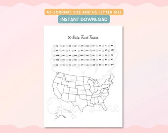 50 States Travel Tracker Printable – US Travel Map – Color-In States Checklist – A5 & US Letter – Instant Download
