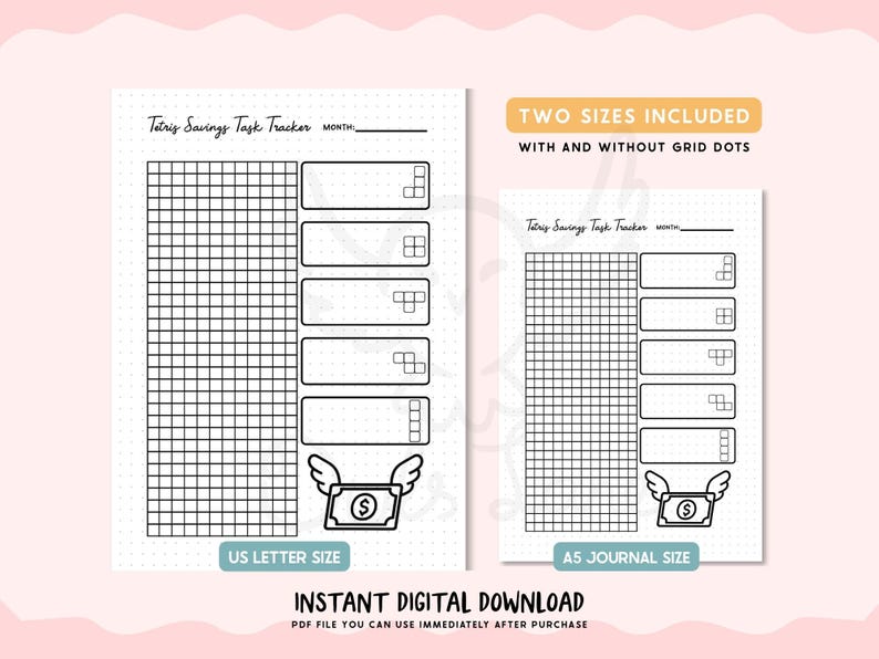 May Print Lettering Tetris Savings Tracker Printable, Budget Savings Challenge, Monthly ...