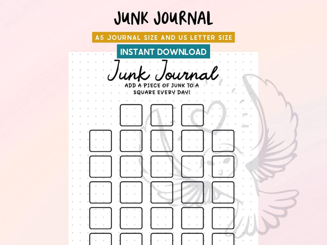 Junk Journal Daily Prompt Page Printable, Add-a-piece-of-junk Tracker, A5 &amp; US Letter PDF, Junk ...