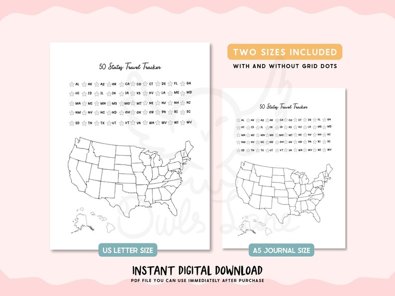 50 States Travel Tracker Printable – US Travel Map – Color-in States ...