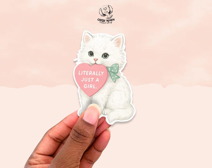 Coquette Cat Stickers – Literally Just a Girl Aesthetic | Pinterest, Laptop, Water Bottle, Kindle, Junk Journal Decals