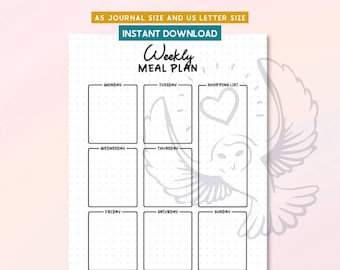 Weekly Meal Plan Printable, Meal Planner, Menu Planning Template, Grocery List, Meal Prep Planner, A5 Letter Size, Digital Download PDF