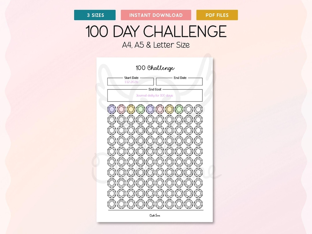 100 Day Challenge Printable Journal Page • Habit Tracker • Planner ...