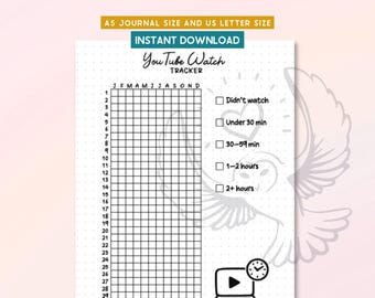 YouTube Watch Tracker Printable, Screen Time Log, Daily Planner Page, Video Tracker, Viewing Log, Journal Page
