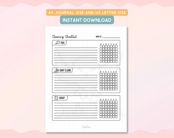Cleaning Checklist Printable Journal Pages, House Chore Tracker Planner Insert, Home Organization Sheet