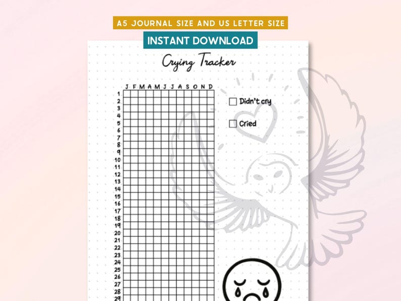Crying Tracker Printable, Mental Health Journal, Daily Planner Page ...