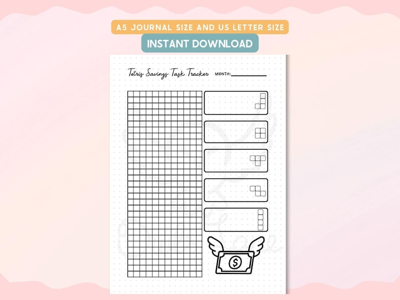 May Print Lettering Tetris Savings Tracker Printable, Budget Savings Challenge, Monthly ...