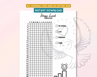 Stress Level Tracker Printable, Mental Health Journal, Daily Planner Page, Stress Log, Bullet Journal Insert, A5 Letter, Digital Download