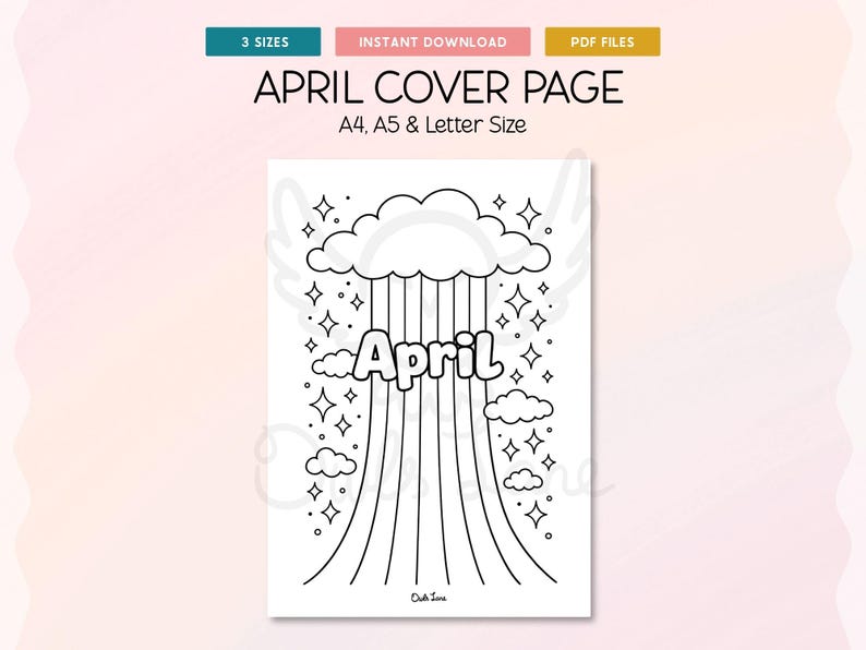 April Cover Page Printable | Bullet Journal April Rainbow Cloud Page ...