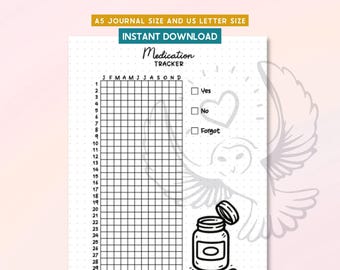 Registro dei farmaci stampabile, registro dei farmaci, pagina di pianificazione giornaliera, registro delle pillole, inserto per bullet journal, formato lettera A5, download digitale in PDF