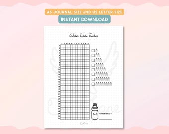 Registro dell'assunzione di acqua stampabile, registro giornaliero dell'idratazione, monitoraggio dell'acqua, formato lettera A5, download immediato in PDF