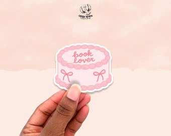 Coquette Book Lover Sticker – Pink Bow Cake Sticker for Kindle, Bookish Girls, Mood Readers, Girly and Vintage Aesthetic Fans