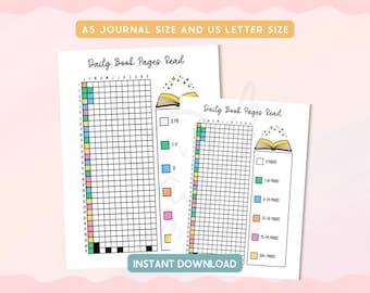 Daily Book Pages Read Tracker Printable | Reading Log & Habit Tracker | Planner Insert, Bullet Journal, A5 Letter Size