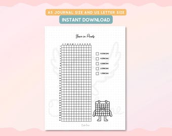 Year in Pixels Printable, Daily Mood Tracker, Habit Tracker, A5 Letter Size, Instant Download PDF