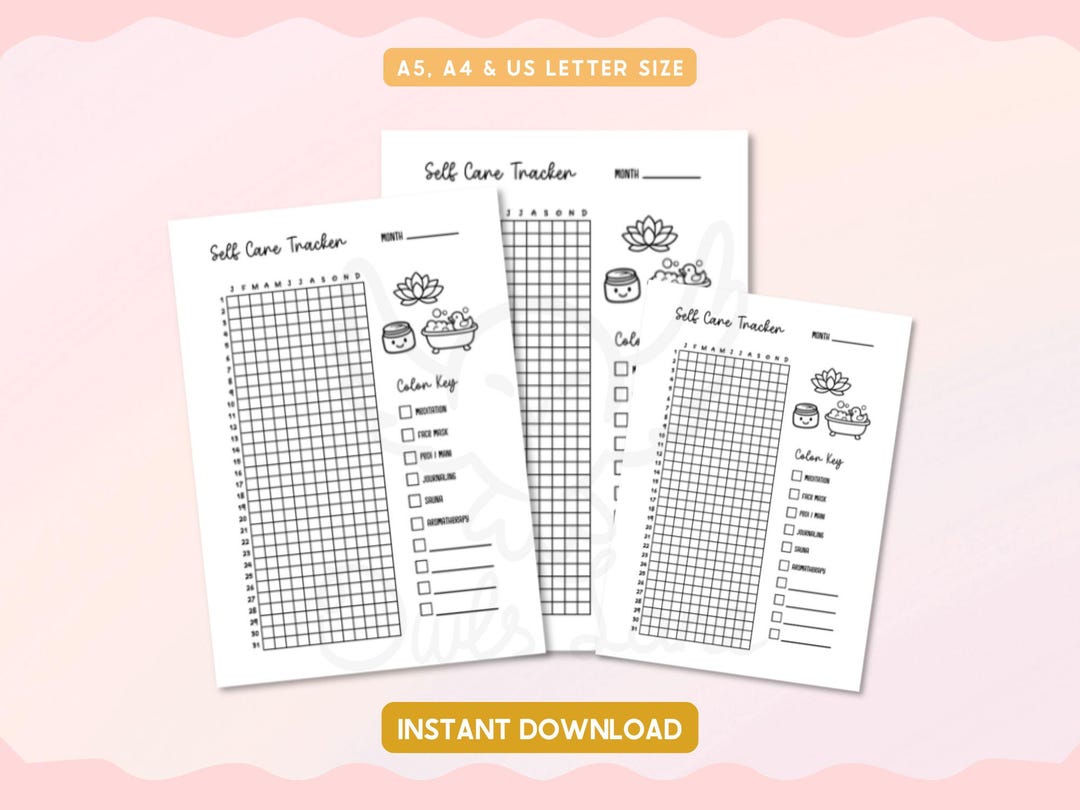 Self Care Tracker Printable Journal Pages | Monthly Self Care Planner ...