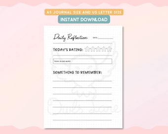 Page de journal de réflexion quotidienne Évaluation quotidienne et suivi de l'humeur Carnet de pleine conscience imprimable en auto-soins, encart de journal intime