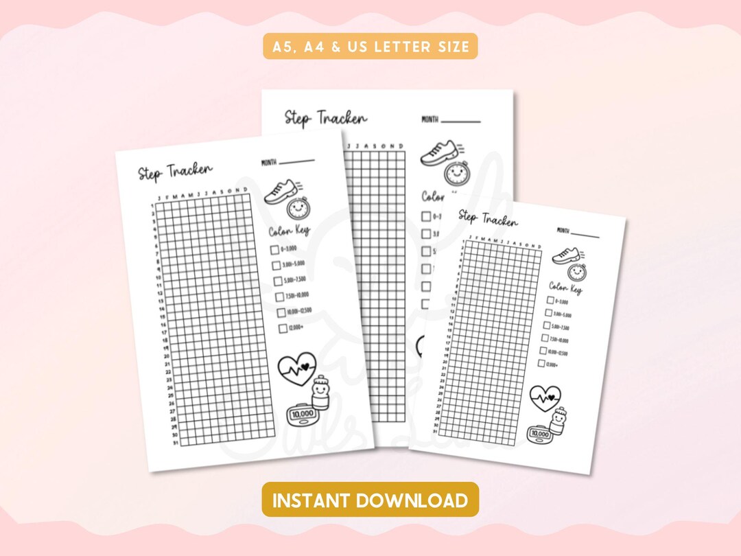 Step Tracker Printable Journal Pages | Monthly Walking Log Planner ...