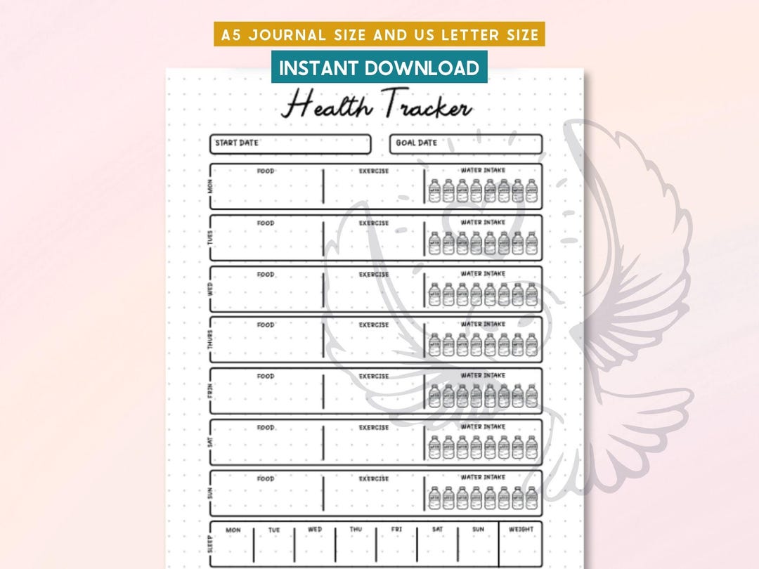 Health Tracker Printable, Wellness Log, Fitness Planner, Water Intake ...