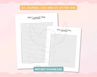 Wat ik vandaag heb geleerd Afdrukbare dagboekpagina's | Bijvoegsel planner dagelijkse leertracker | Groeidagboek A5 (letterformaat)