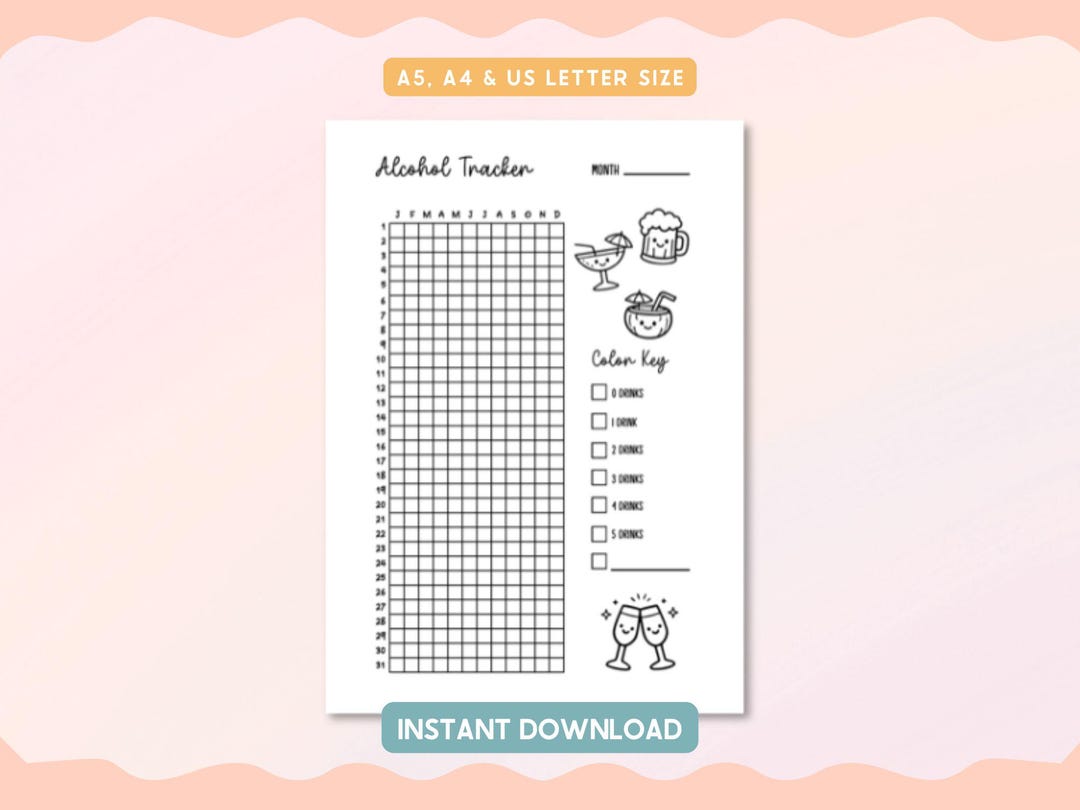 Alcohol Tracker Printable Journal Pages | Monthly Drinking Log Planner ...
