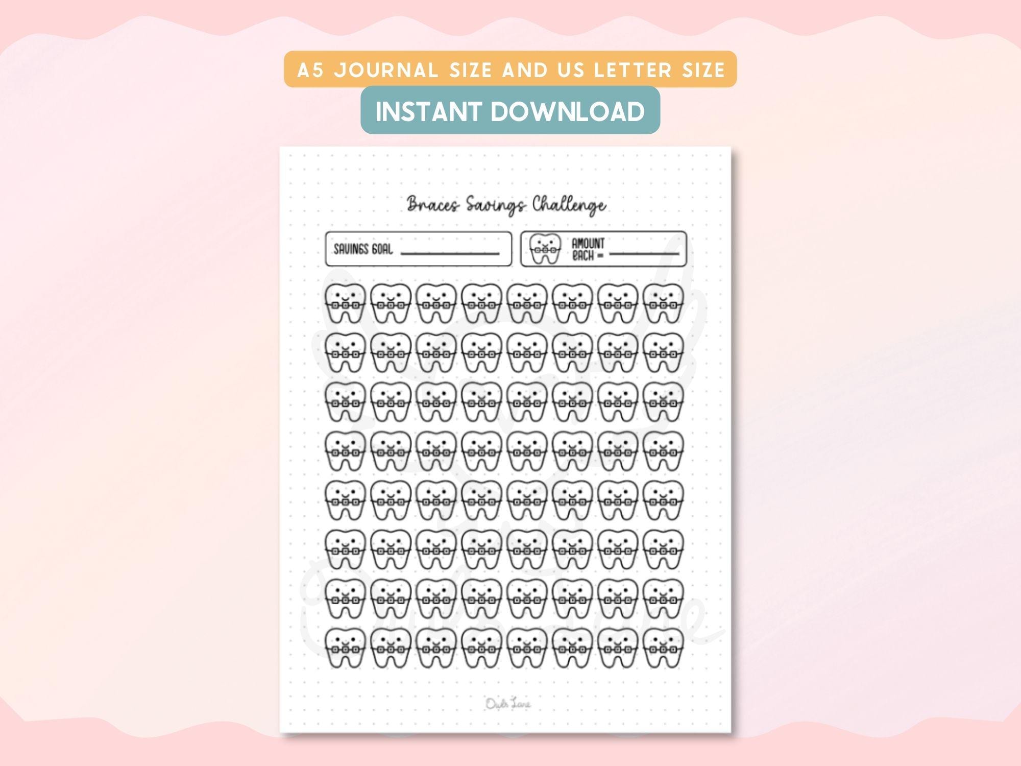 Braces Savings Challenge Printable Journal Pages, Orthodontic Fund ...