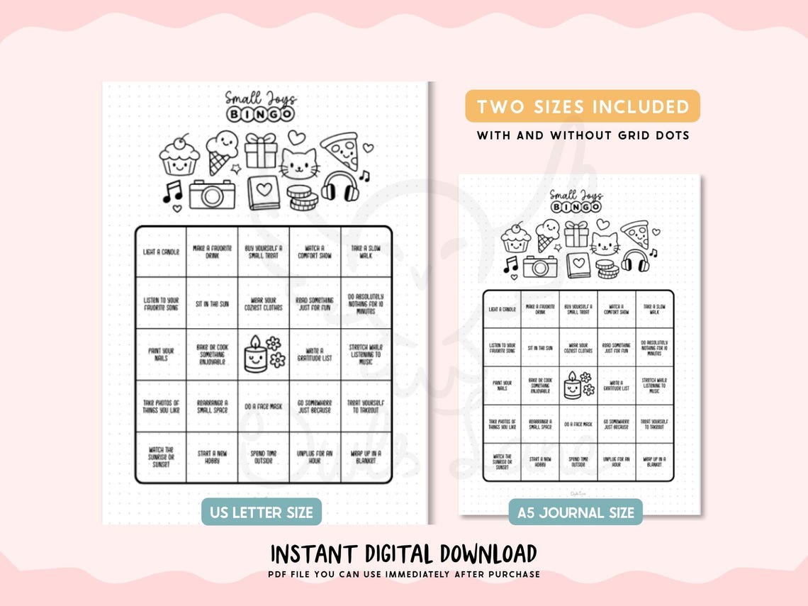 Small Joys Bingo Printable Journal Pages | Happiness Tracker Planner ...