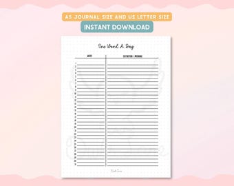 One Word A Day Printable Journal Pages | Daily Word Tracker Planner Insert | Vocabulary Journal A5 Letter Size