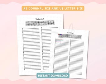 Bucket List Printable Journal Pages, 100 Things To Do, Life Goals Checklist, Planner Insert, Bullet Journal, A5 Letter Size