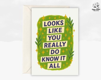 Know It All Congrats Graduate, Highschool Graduation, Graduation Card, Greeting Card, Blank Inside, Modern Congratulations
