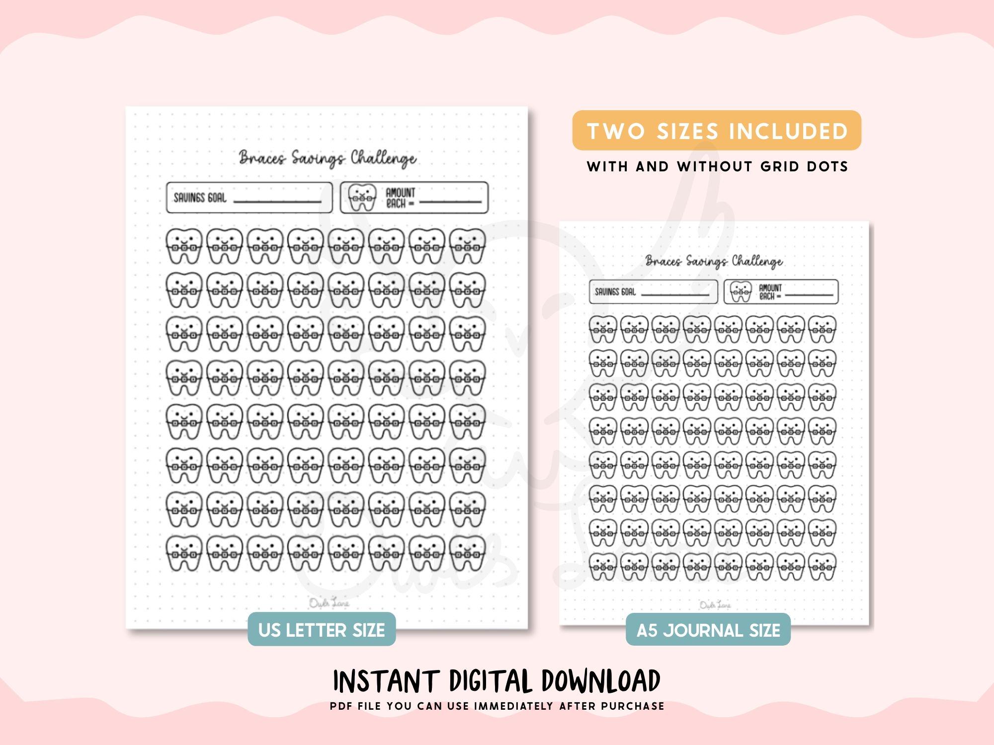 Braces Savings Challenge Printable Journal Pages, Orthodontic Fund ...