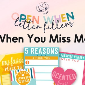 Inserciones de cartas con el mensaje "Ábreme cuando me extrañes" / Sobres con el mensaje "Ábreme cuando me extrañes", cartas de larga distancia, obsequios para parejas, rellenos con el mensaje "Ábreme cuando me extrañes"