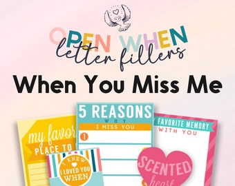 Open When You Miss Me Letter Inserts | Open When Envelopes, Long Distance Letters, LDR Gift, Open Me When Fillers, Couple Gift