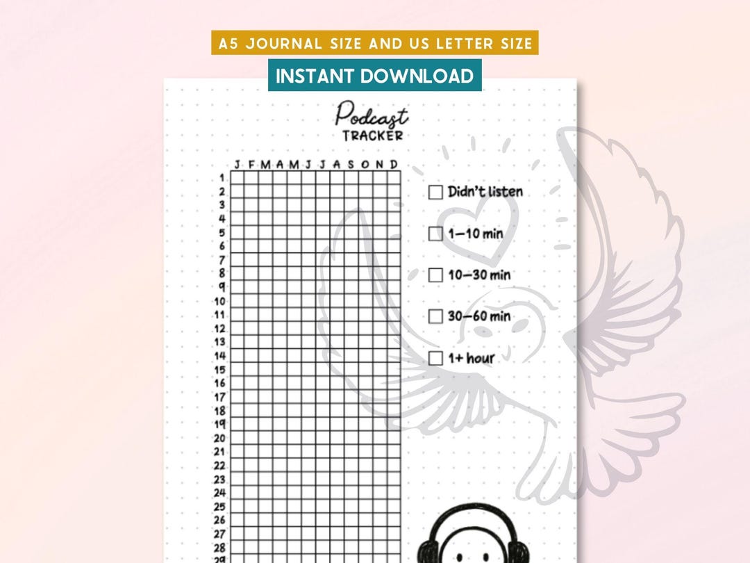Podcast Tracker Printable, Listening Log, Podcast Journal, Habit ...