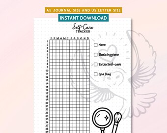 Tracker per la cura di sé stampabile, diario del benessere, pagina di pianificazione giornaliera, tracker per l'igiene, inserto per bullet journal, formato A5, download digitale in PDF