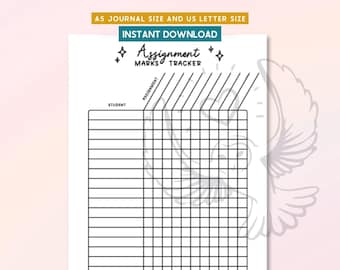 Assignment Marks Tracker Printable, Grade Tracker, Student Planner, Teacher Gradebook, Homework Log, A5 Letter Size, Digital Download PDF