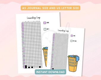 Registro de lavandería imprimible / Registro mensual de lavandería / Registro de tareas domésticas / Planificador de rutina de limpieza / Descarga digital en PDF (tamaño A5 y carta EE. UU.)