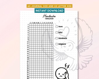 Headache Tracker Printable, Migraine Journal, Daily Planner Page, Headache Log, Bullet Journal Insert, A5 Letter, Digital Download PDF