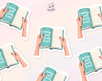 Mother’s Hands Reading Sticker Holding Open Book | Book Lover Decal Literary Gift for Mom Aesthetic Reading Sticker Vinyl Laptop Sticker
