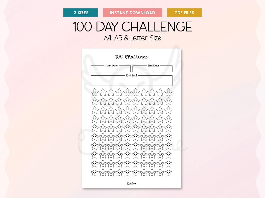 100 Day Challenge Printable Journal Page • Habit Tracker • Planner ...