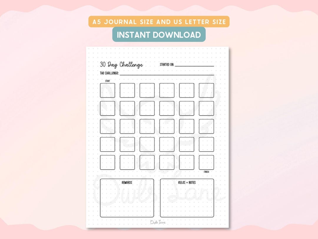 30 Day Challenge Tracker Printable Journal Pages, Habit Tracker Planner ...